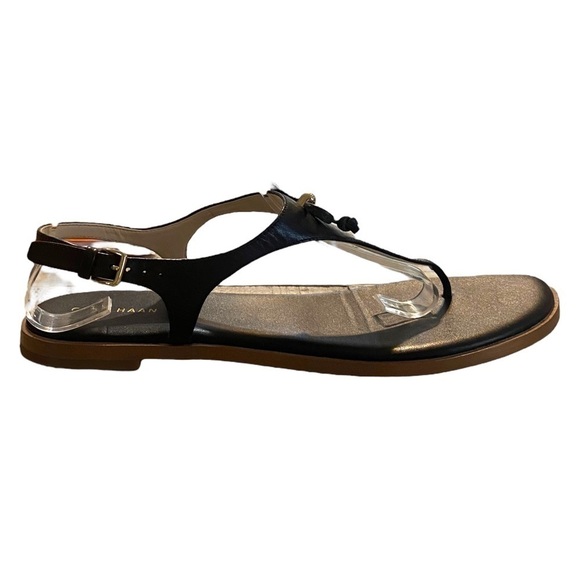 Cole Hahn T-strap leather thong sandals black size 10B - Picture 2 of 8